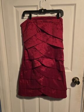 Snap Strapless Tiered Ruffle Dress in Cranberry Red